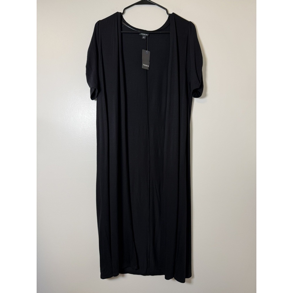 Torrid Long Cardigan 0 / Large / 12 Long Open Front Duster Ruched Short Sleeves
